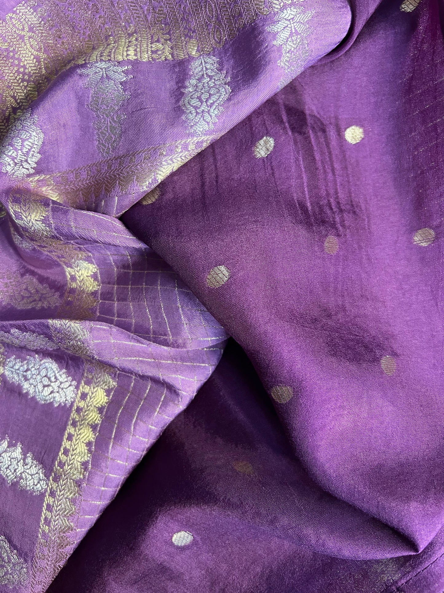 Purple checks crepe saree
