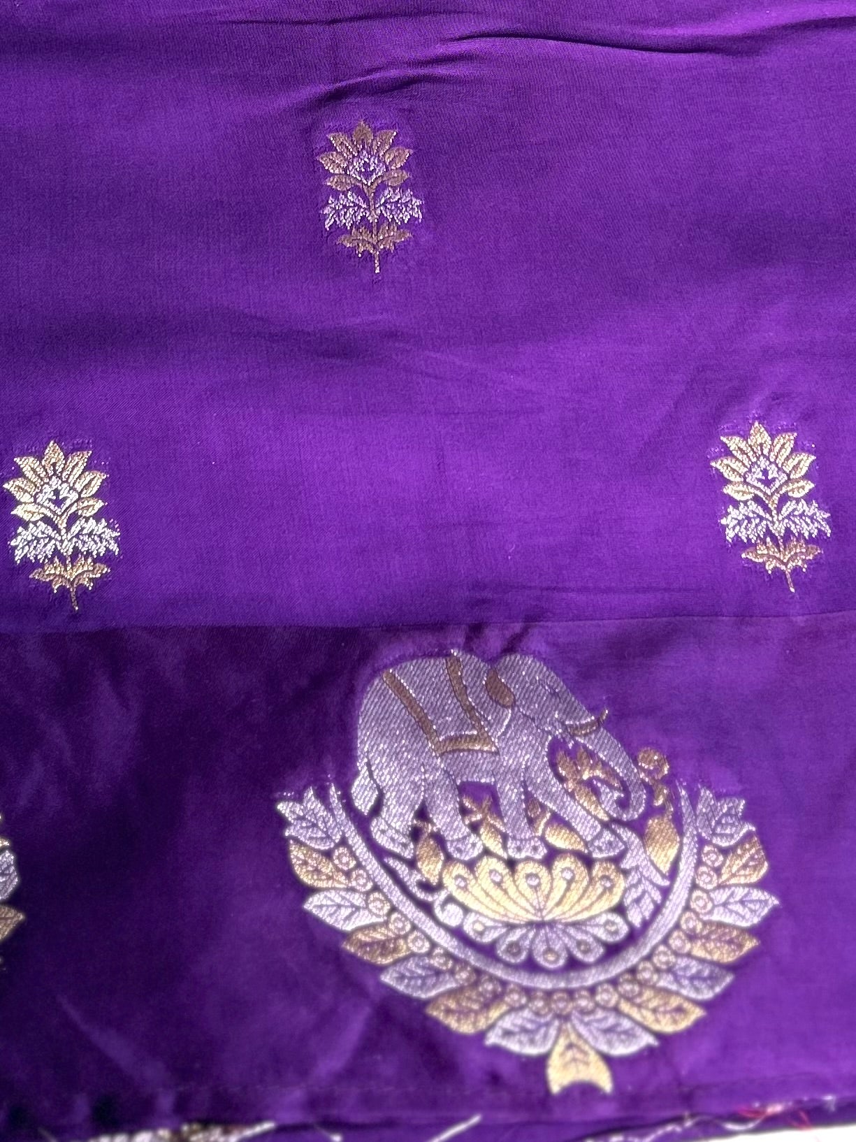 Purple Satin border crepe saree