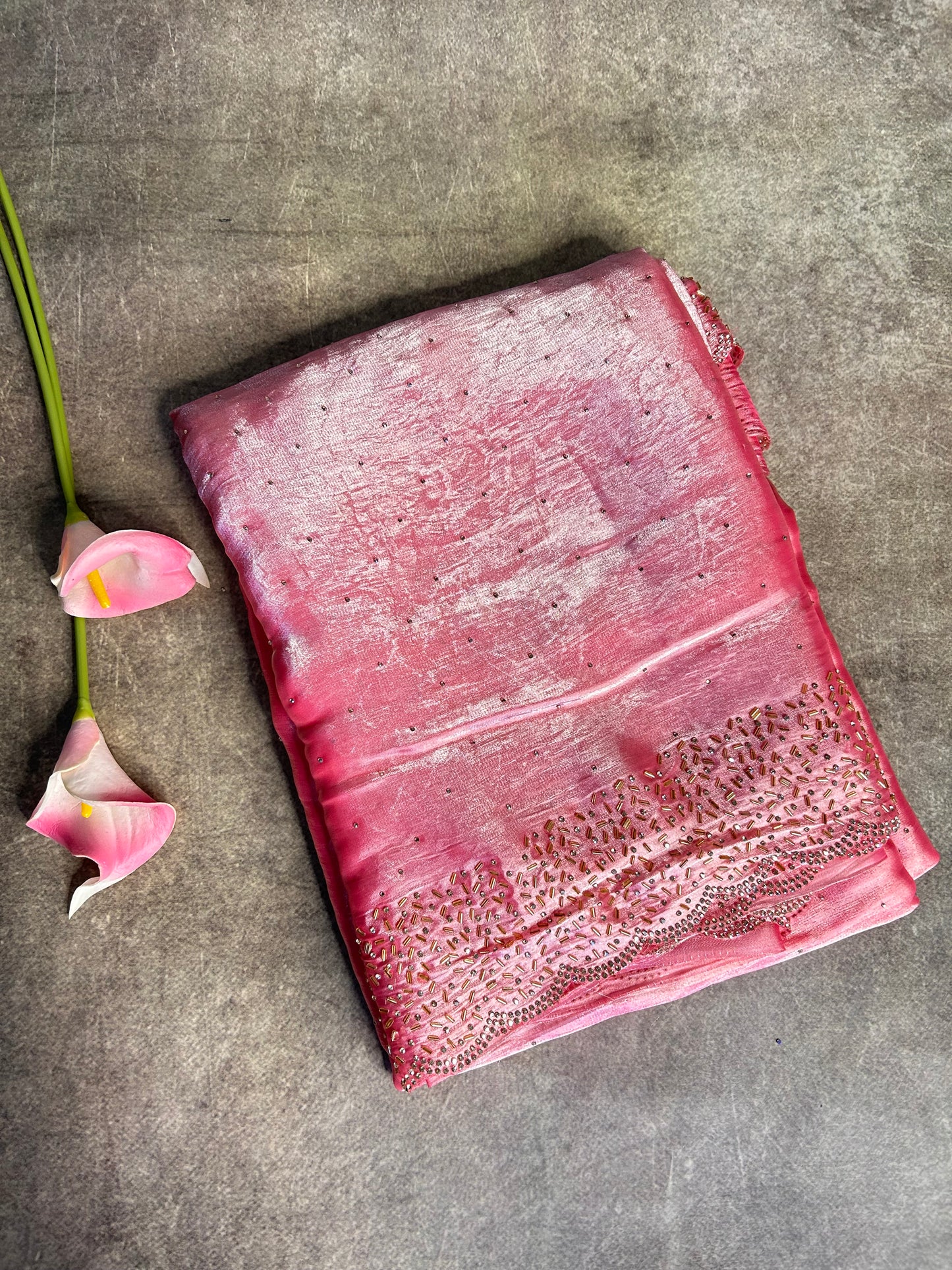 Pink space silk saree