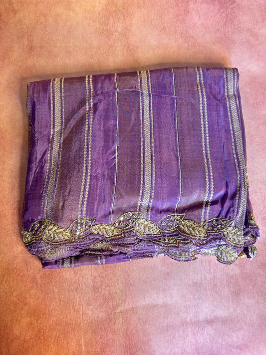 Lavender stripes chinon crepe saree