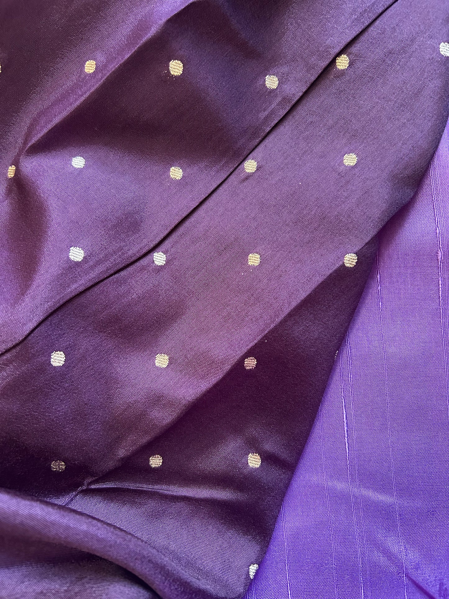 Lavender Dola silk saree with purple vintage border