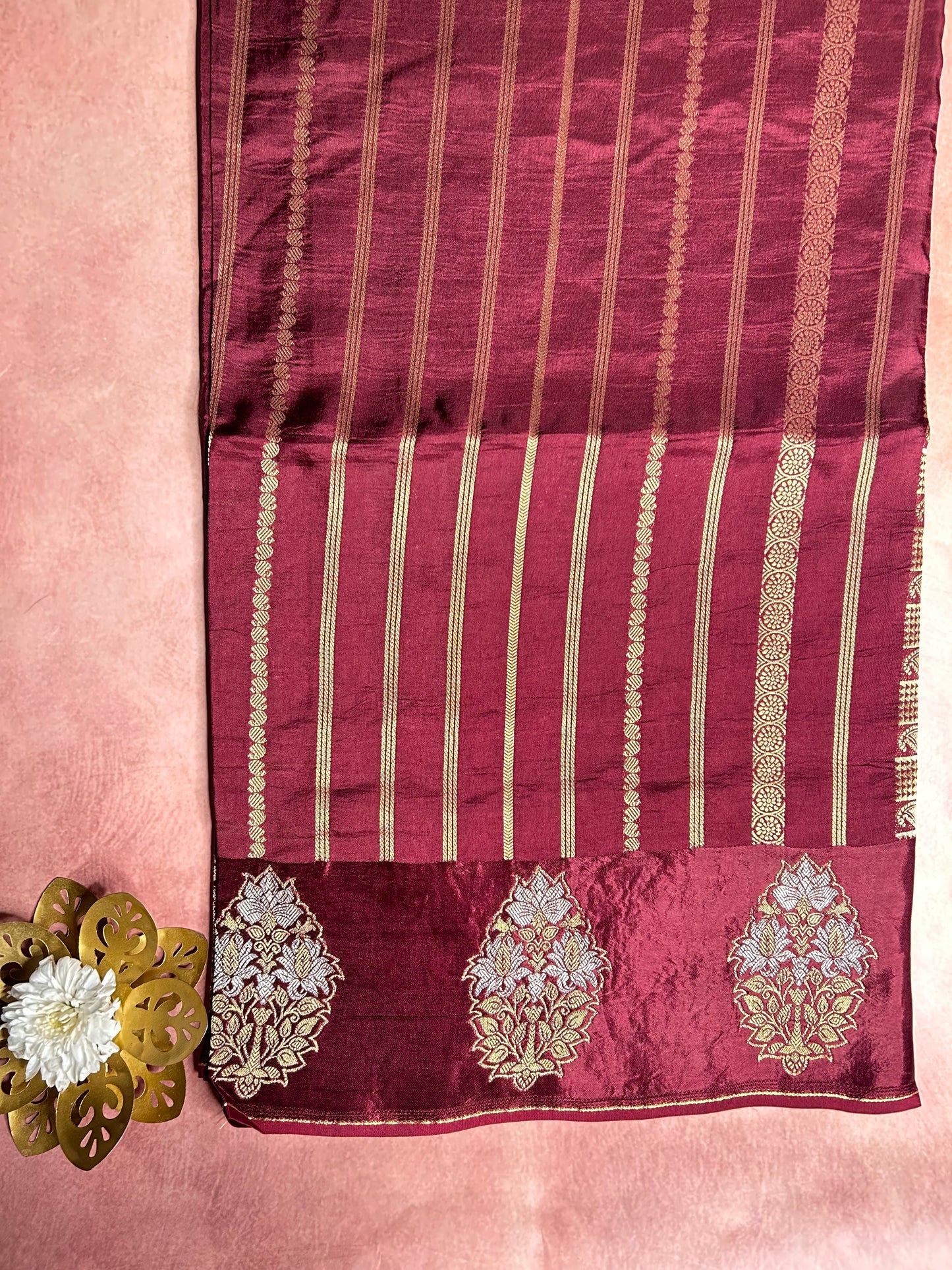 Brown stripes crepe saree