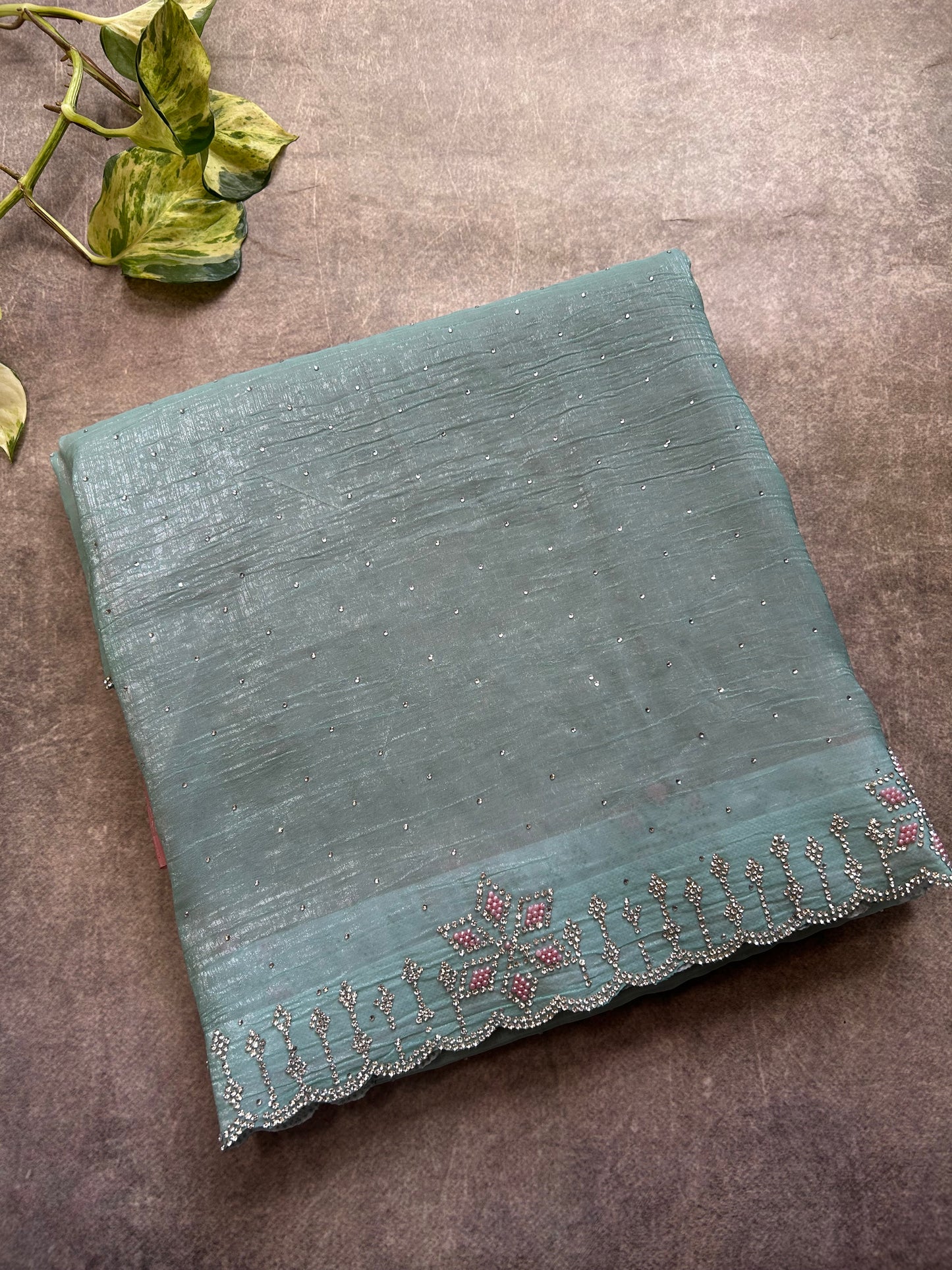 Pastel Blue crush tissue organza saree
