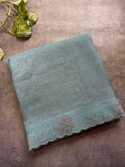 Pastel Blue crush tissue organza saree