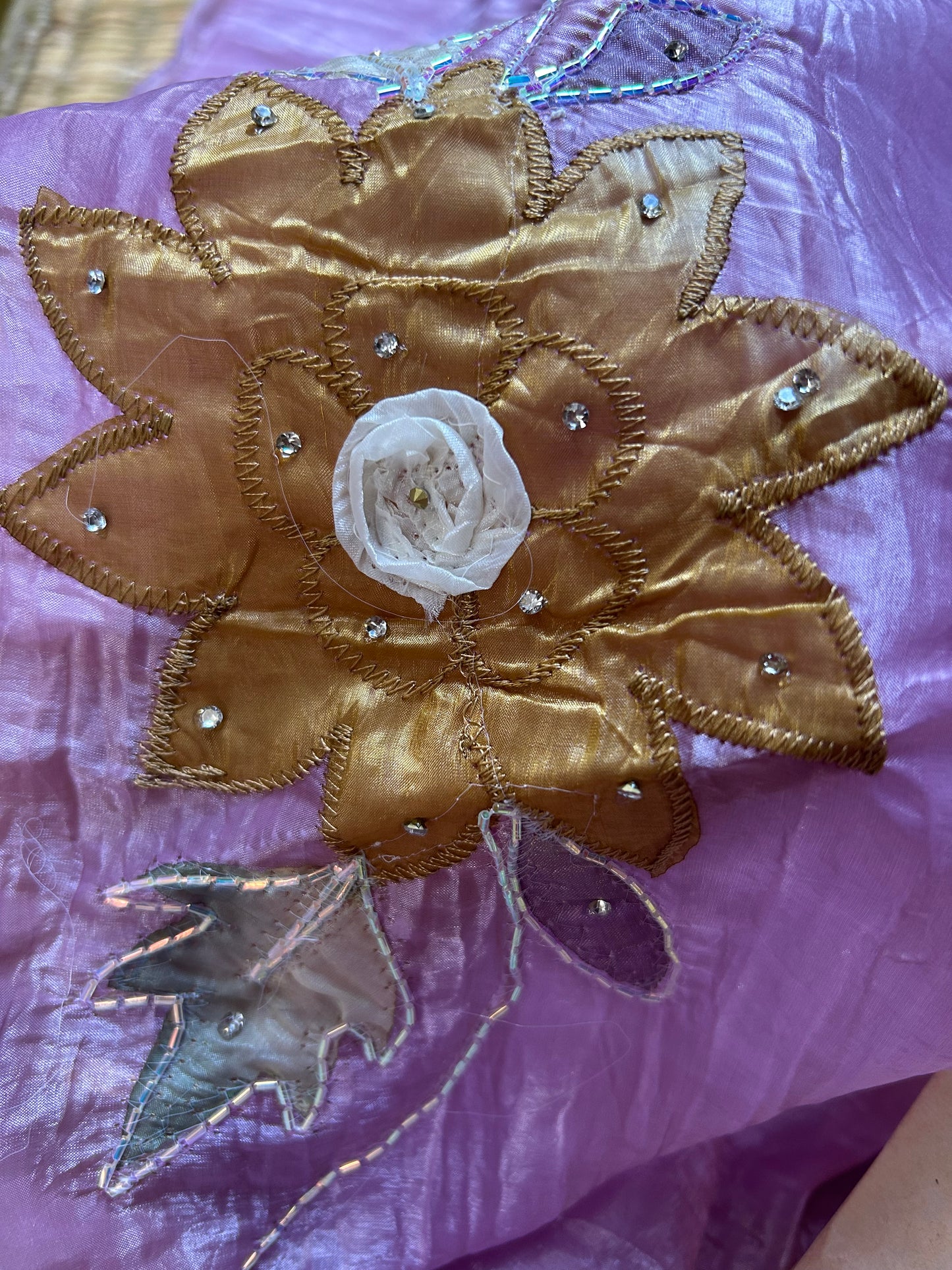 Lavender crush organza 3D floral appliqué work saree