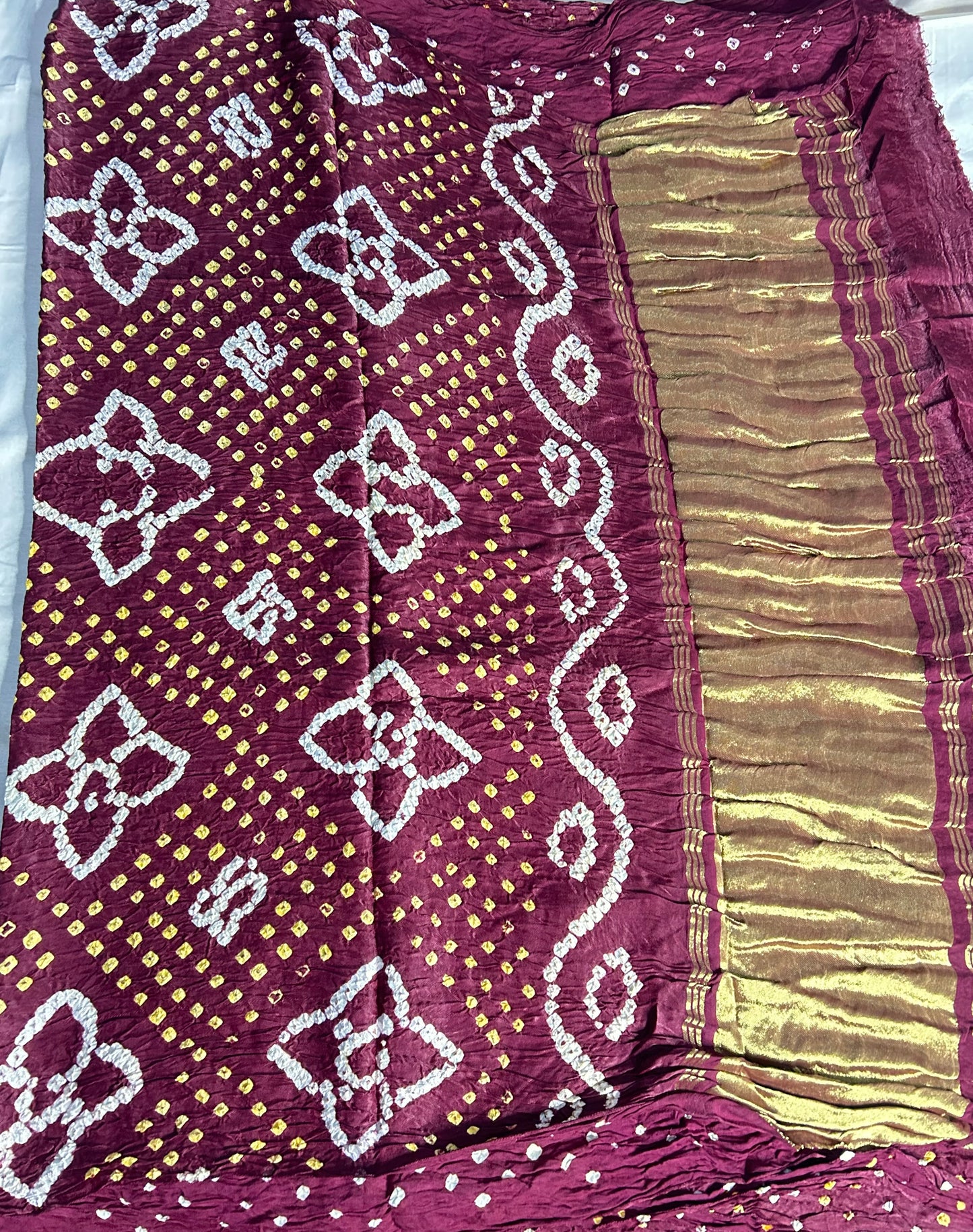 Maroon bandhej pure Modal silk saree