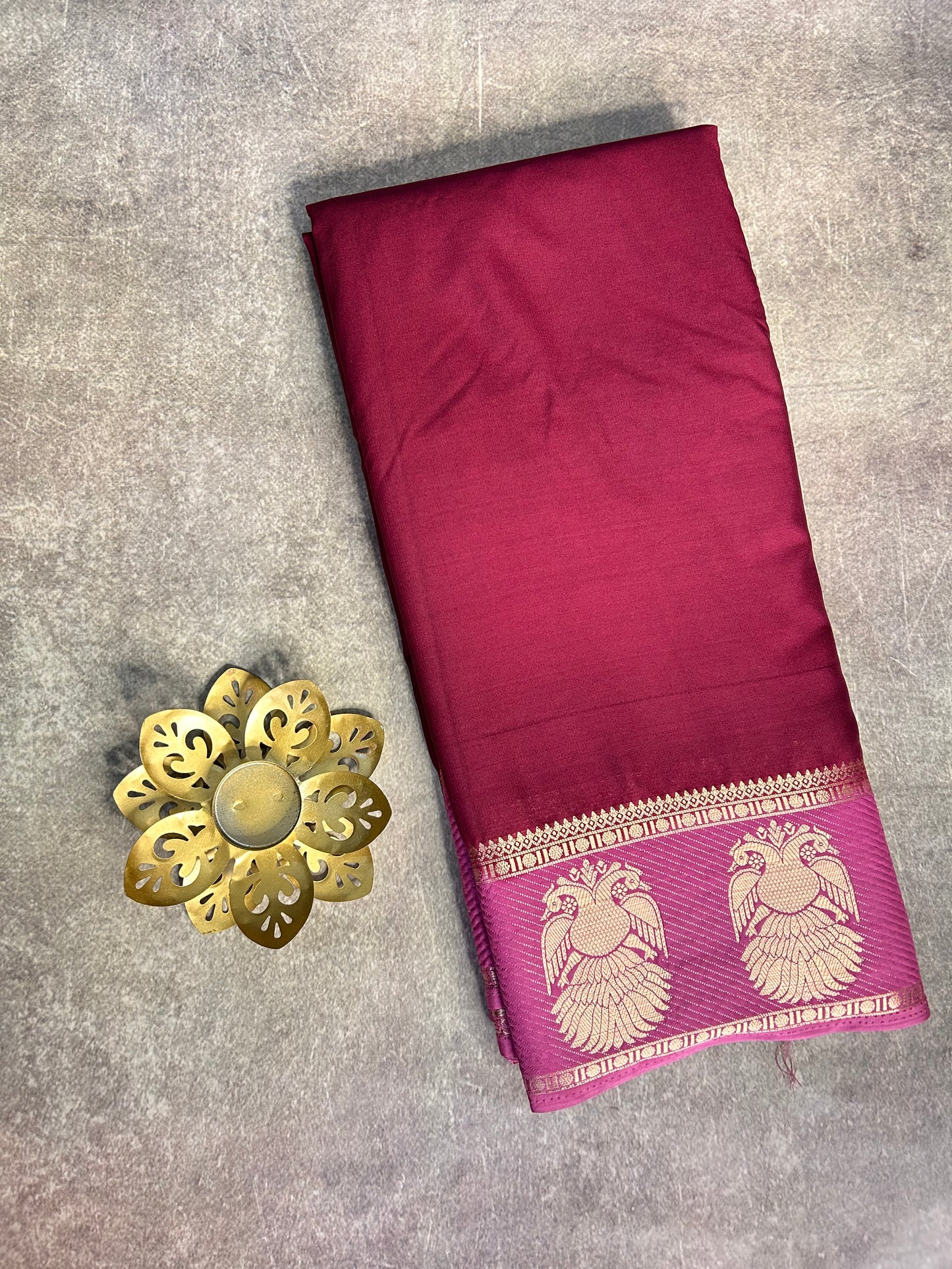 Maroon gandaberunda crepe Mysore silk saree