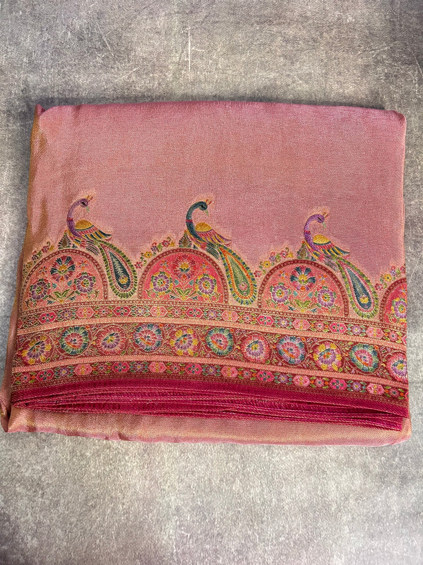 Pink tissue pashmina saree