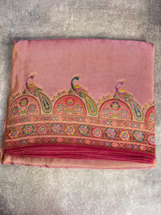 Pink tissue pashmina saree