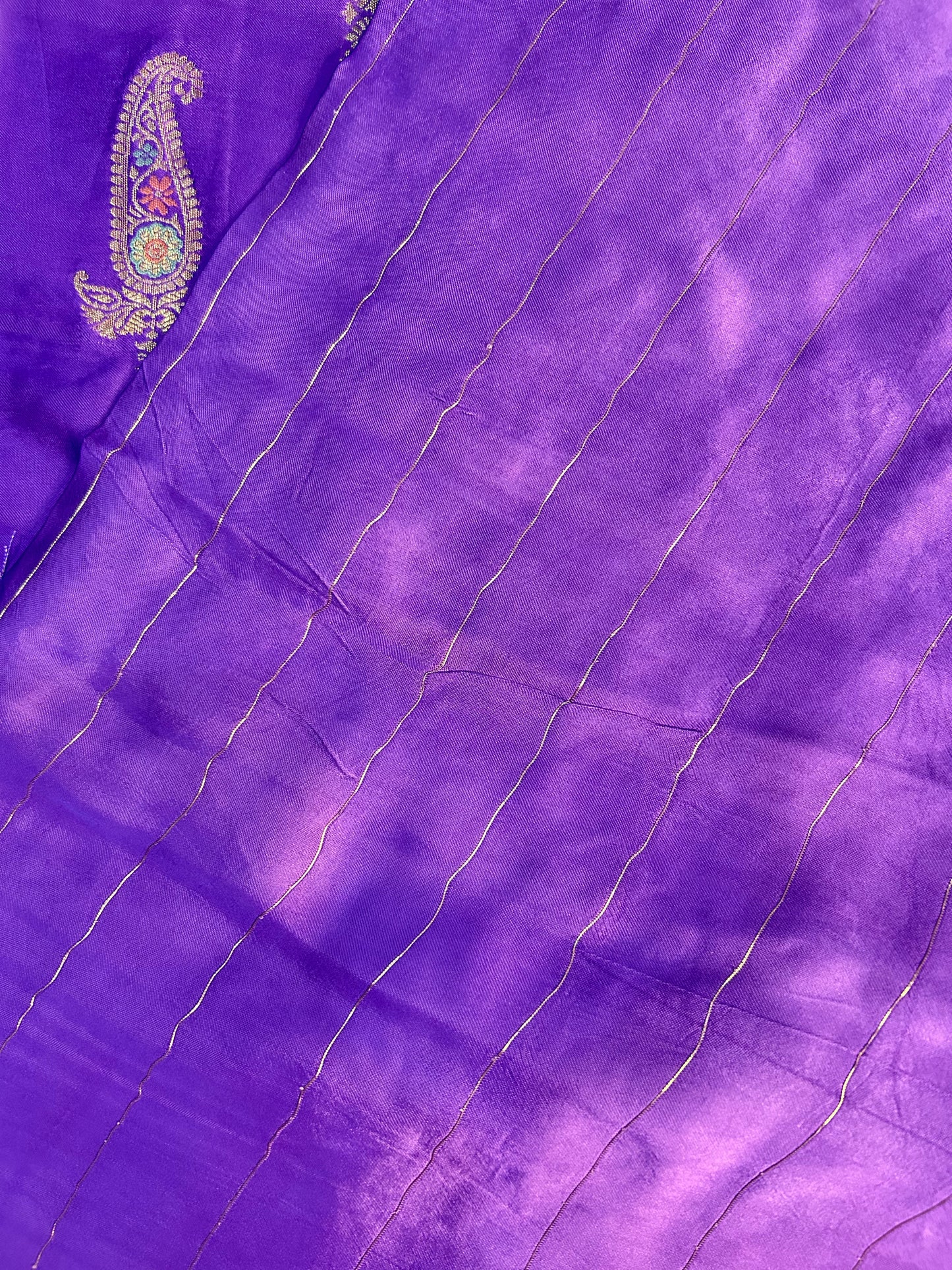 Purple satin Banarasi saree