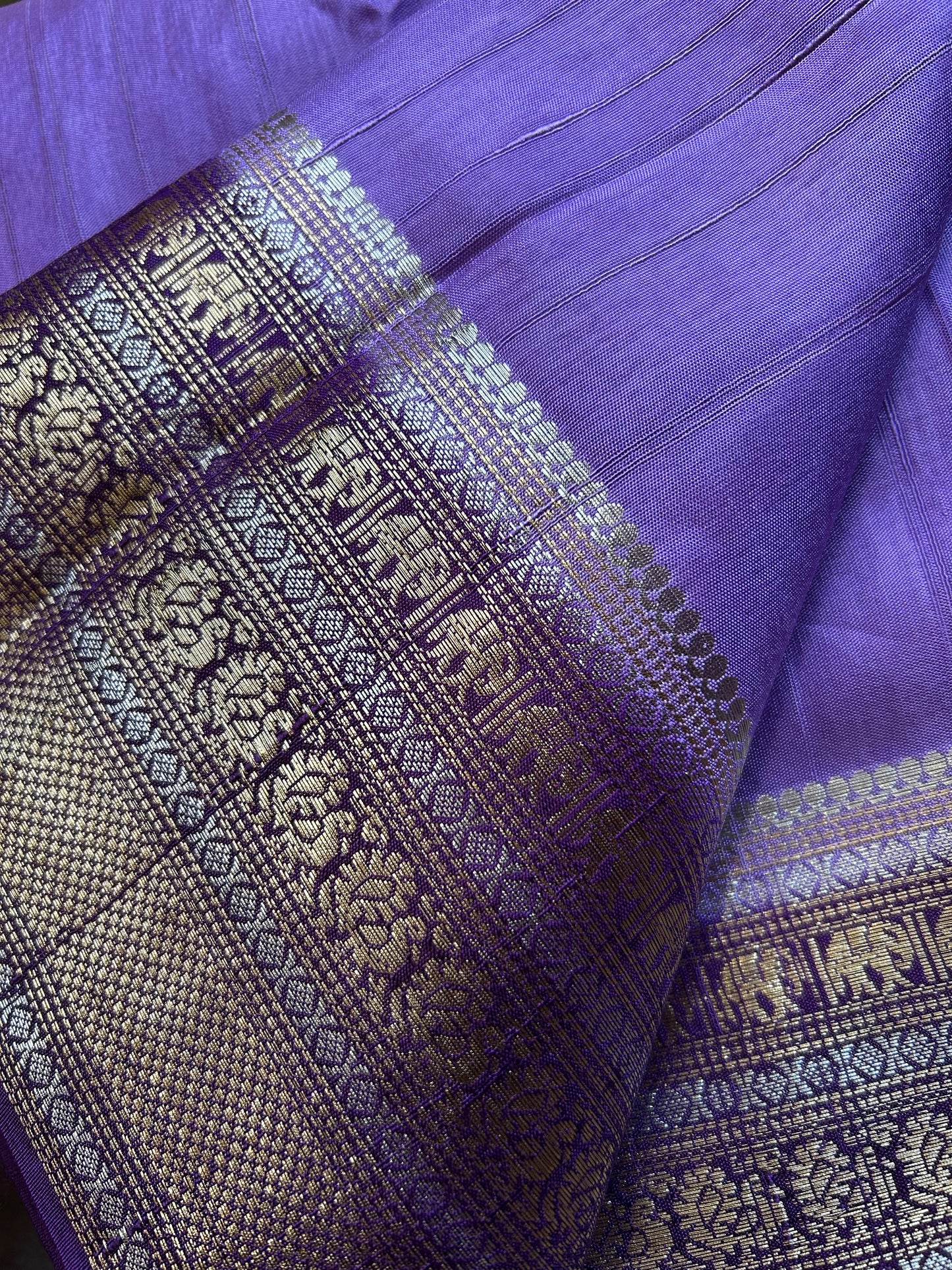 Lavender Dola silk saree with purple vintage border