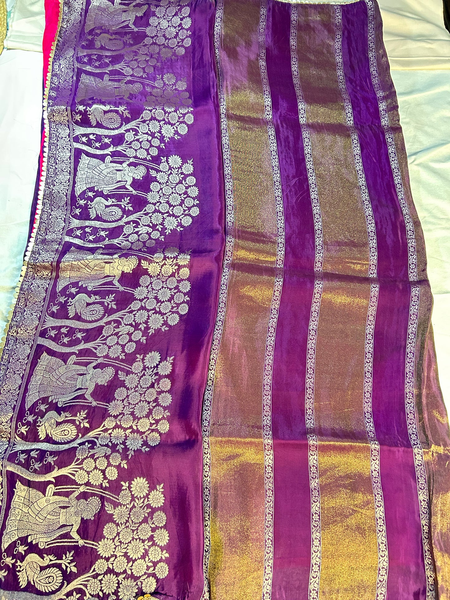 Purple chinon crepe saree
