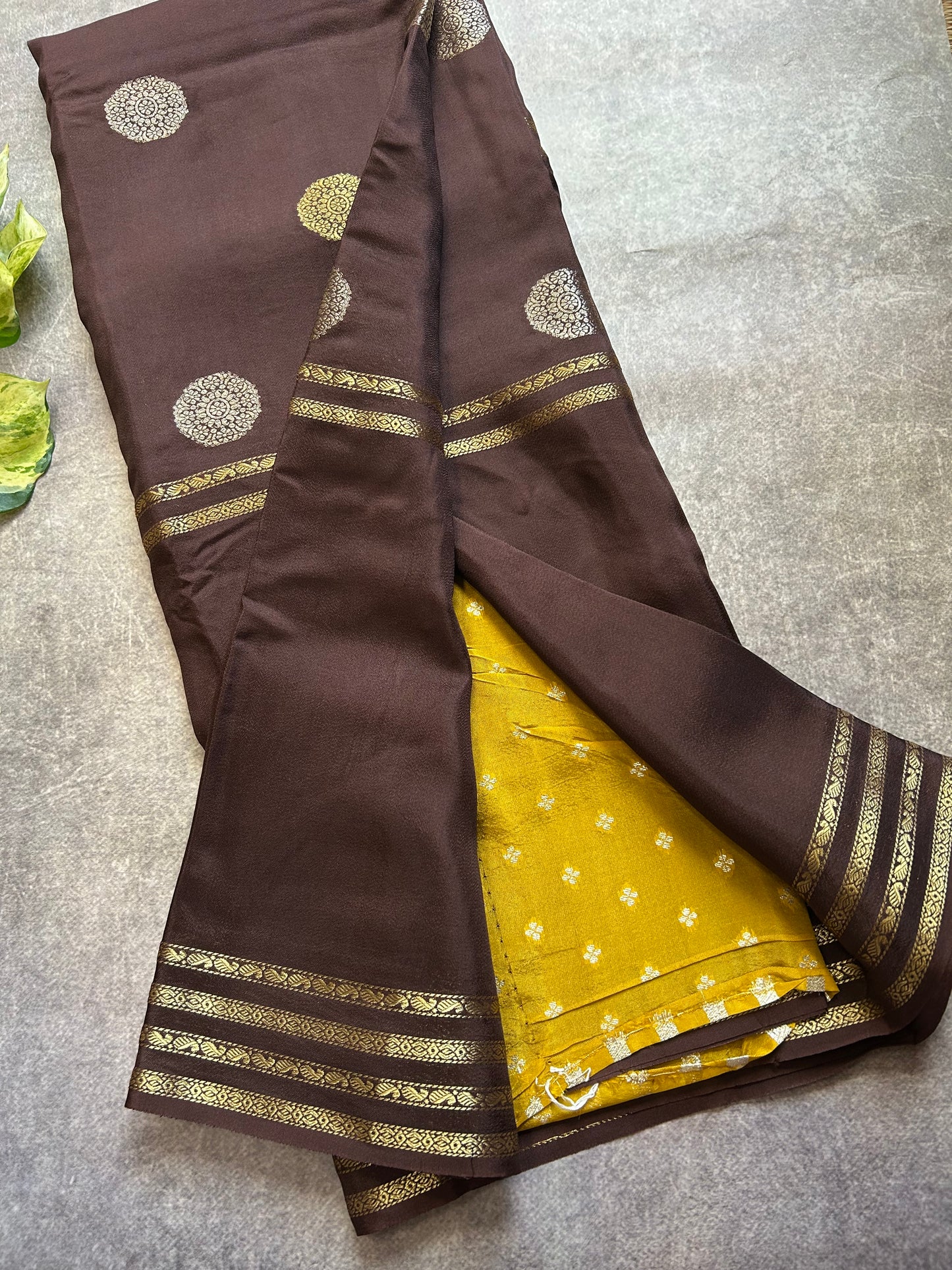 Brown gap border crepe saree