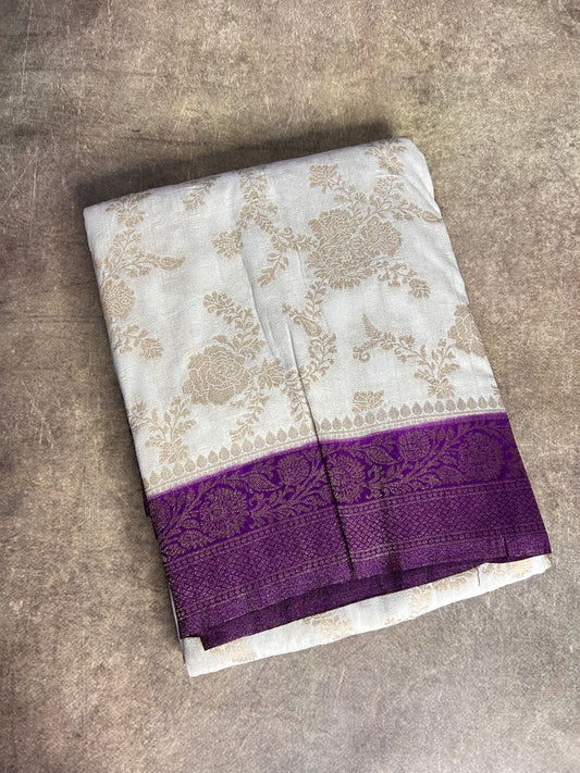Off-white banarasi crepe saree