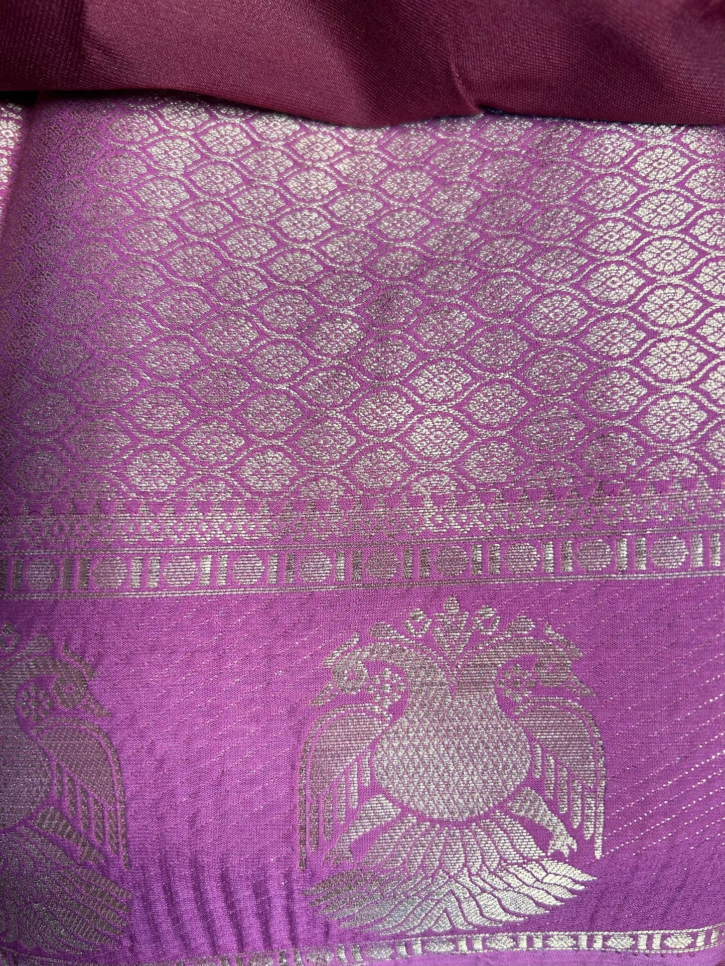 Maroon gandaberunda crepe Mysore silk saree