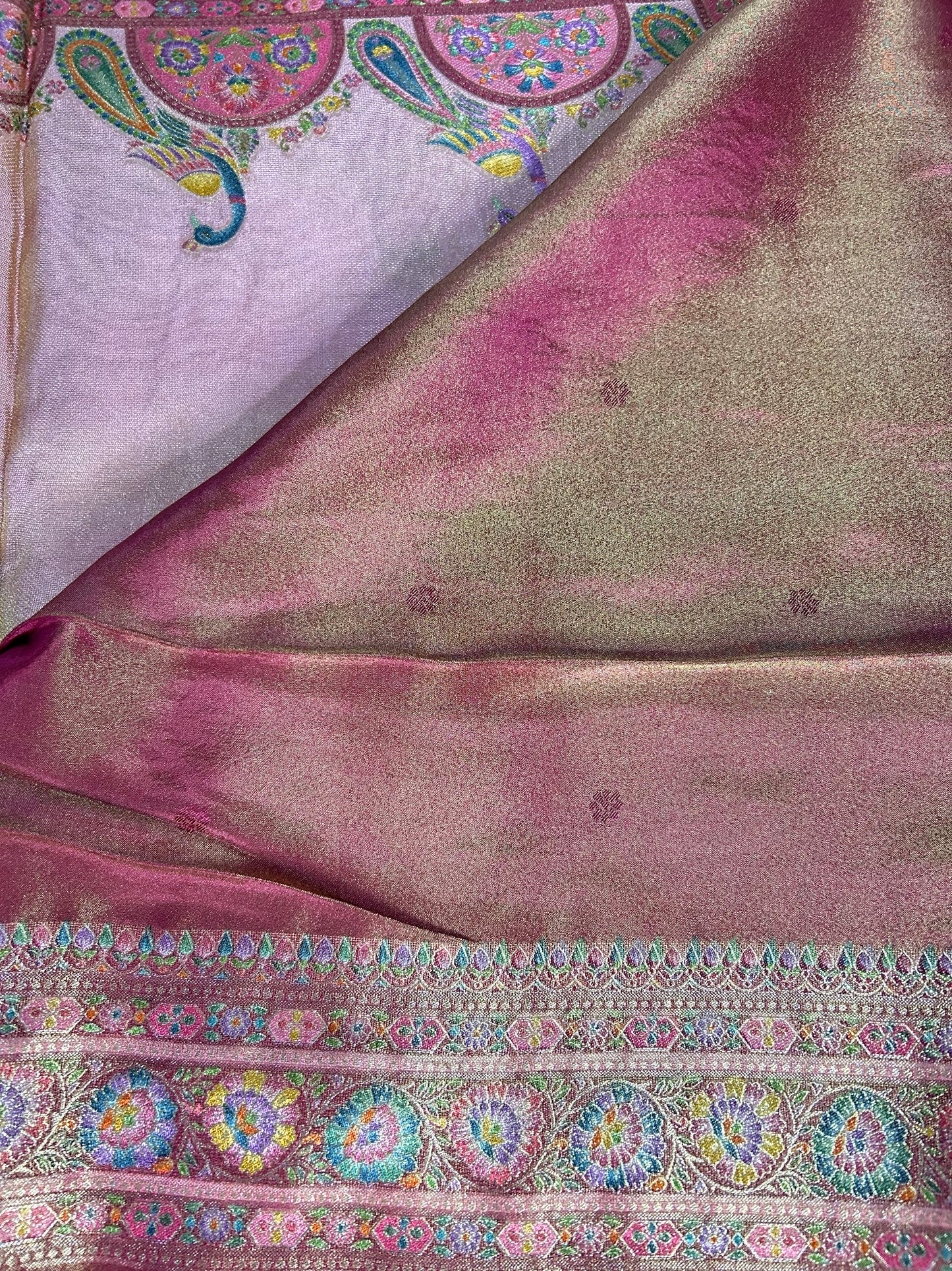 Pink tissue pashmina saree