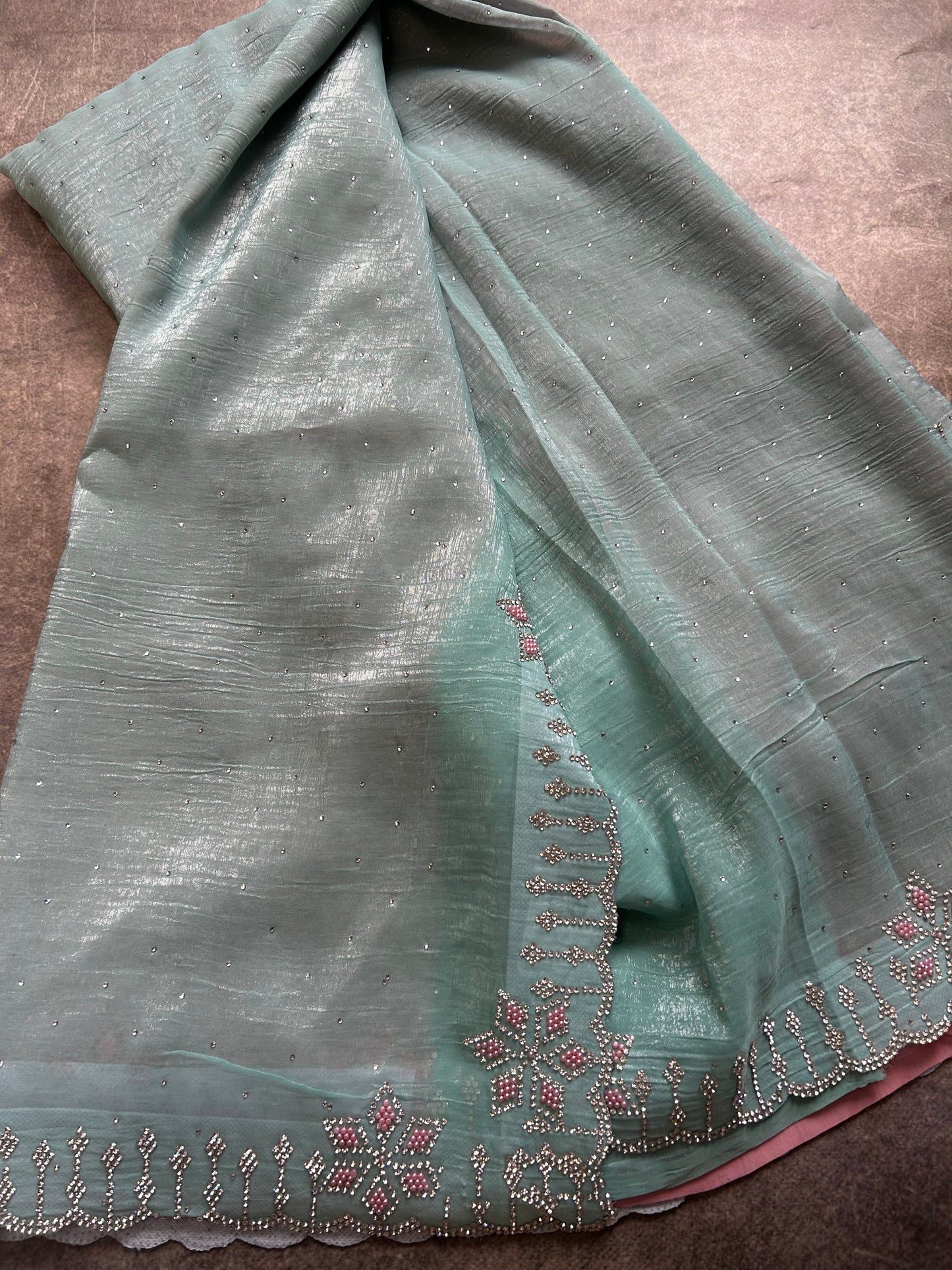Pastel Blue crush tissue organza saree