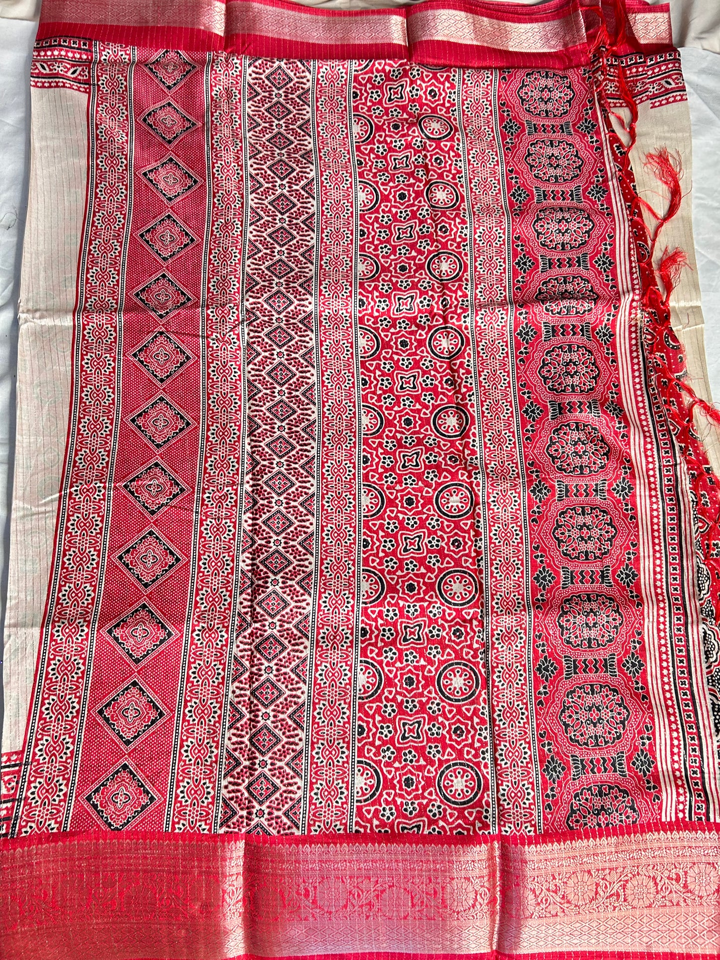 Ajrakh Dola silk 3P saree