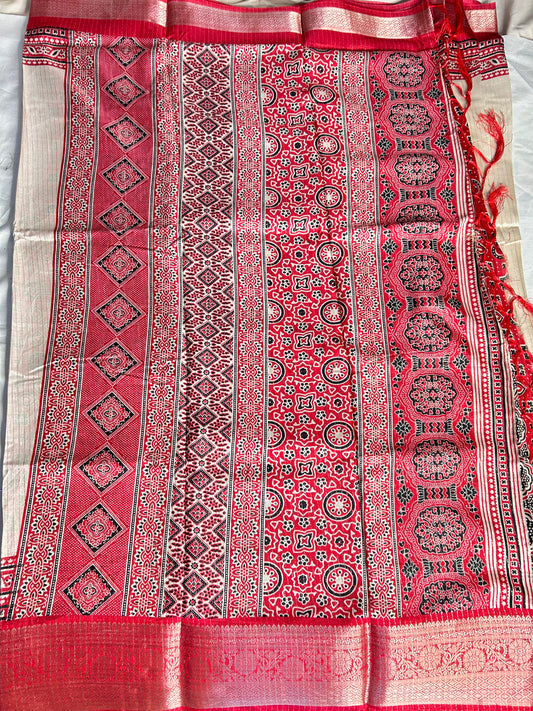 Ajrakh Dola silk 3P saree