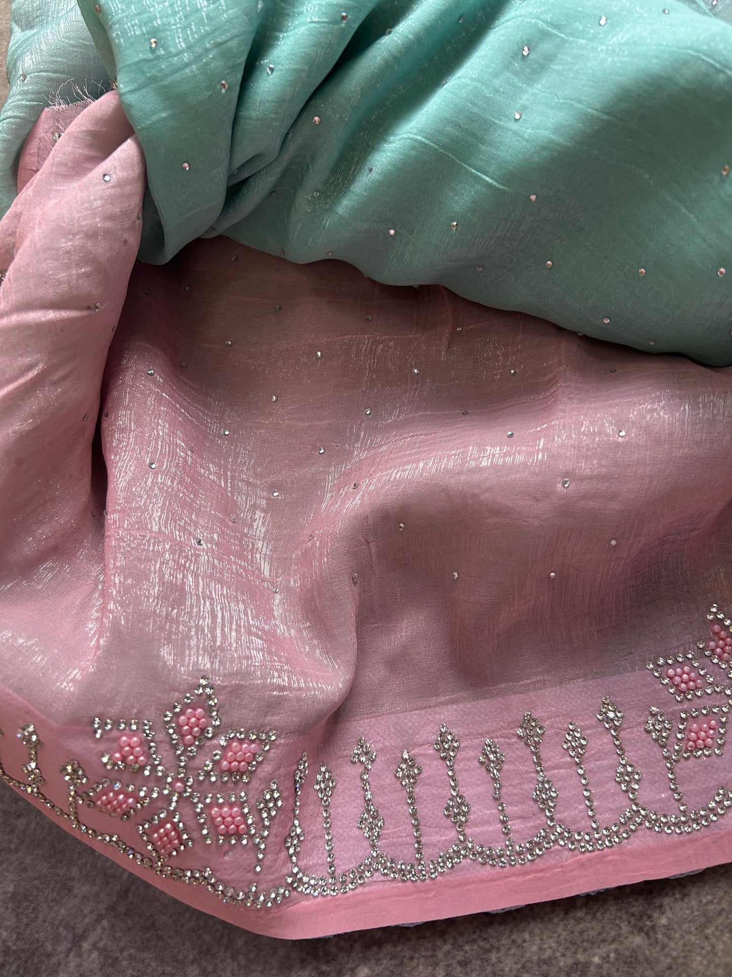 Pastel Blue crush tissue organza saree