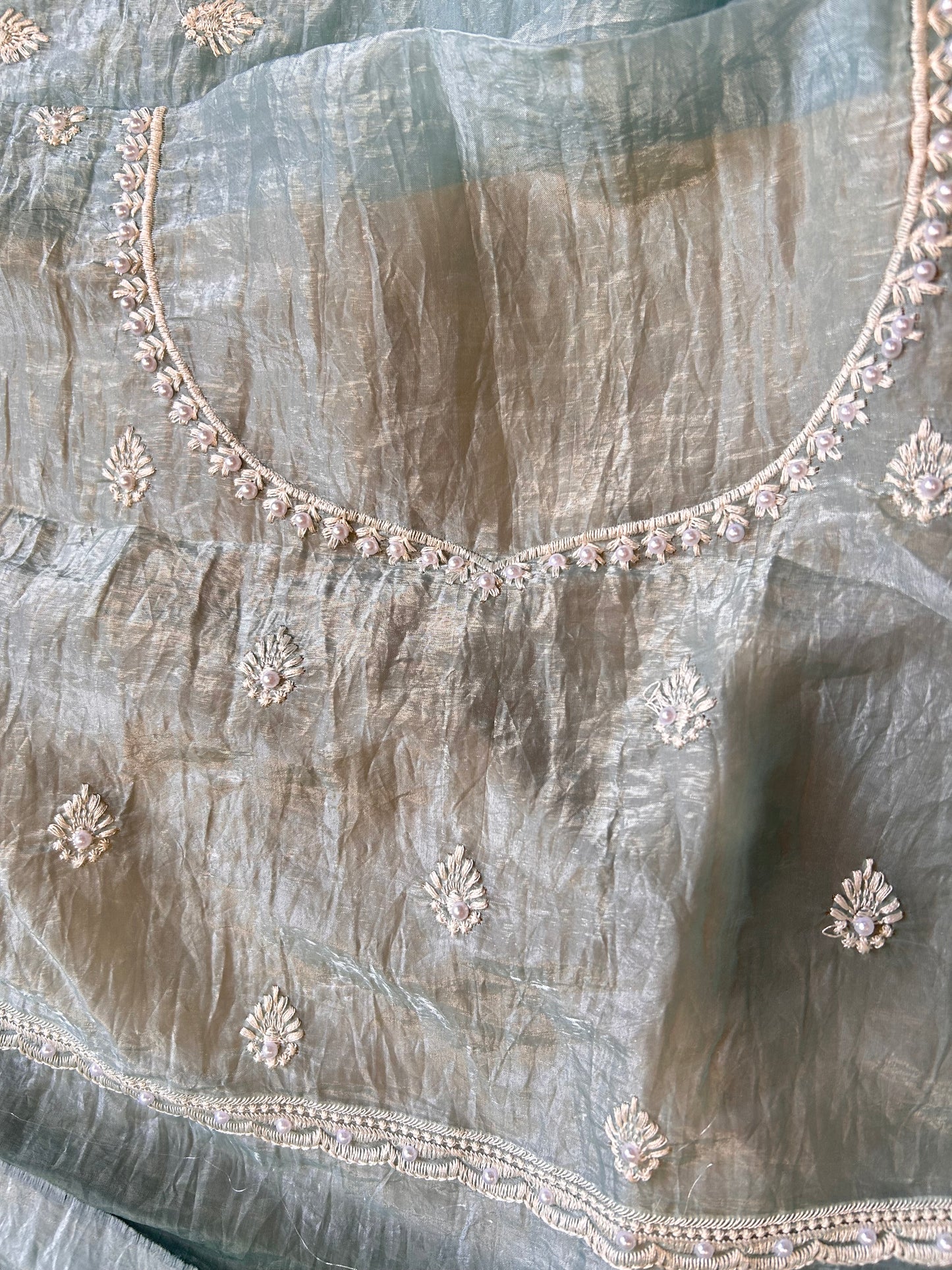 Blue Crush Organza Saree with Pearl Thread Embroidery (Copy)