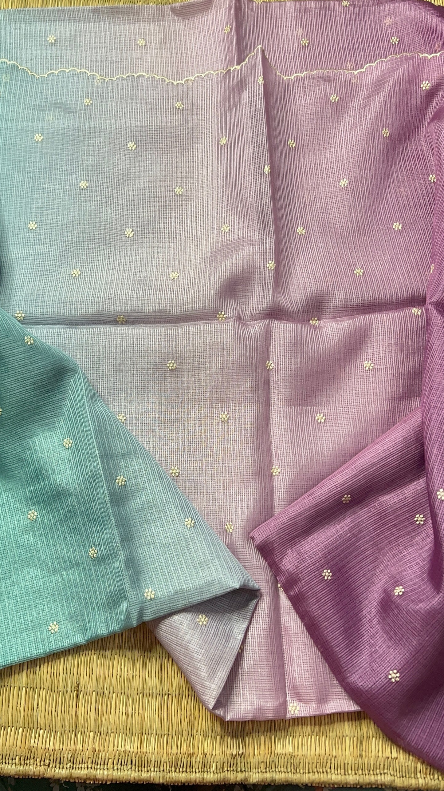 Lavender & blue Kota Doria saree