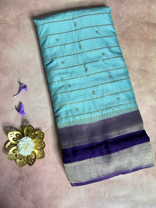 Blue stripes chinon crepe saree