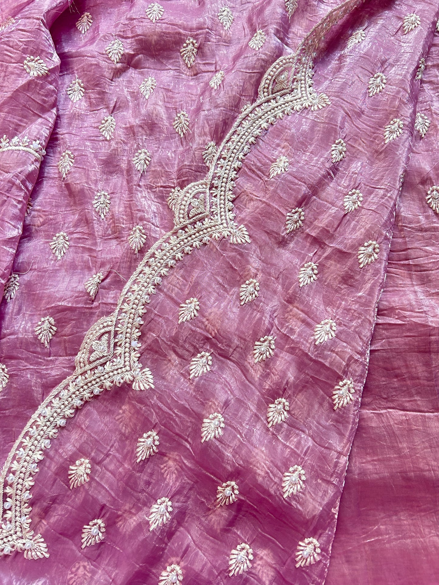 Lavender Crush Organza Saree with Pearl Thread Embroidery