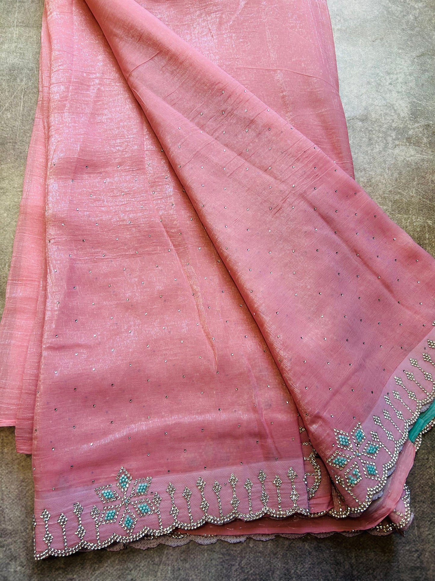 Pastel Pink crush tissue organza saree