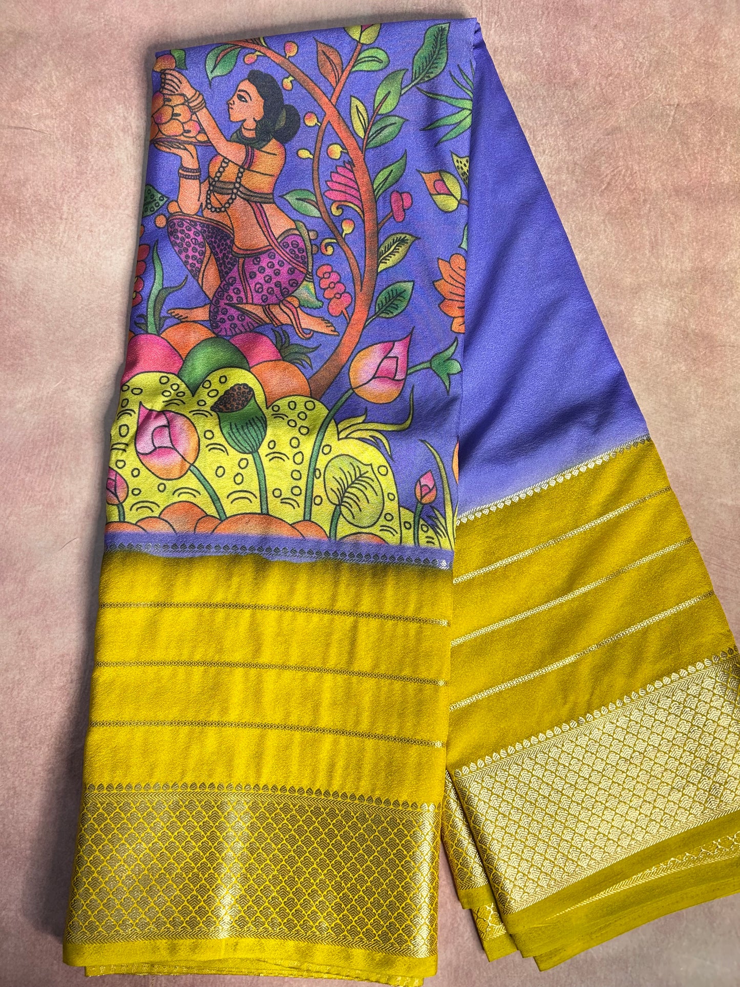 Lavender crepe Mysore silk saree
