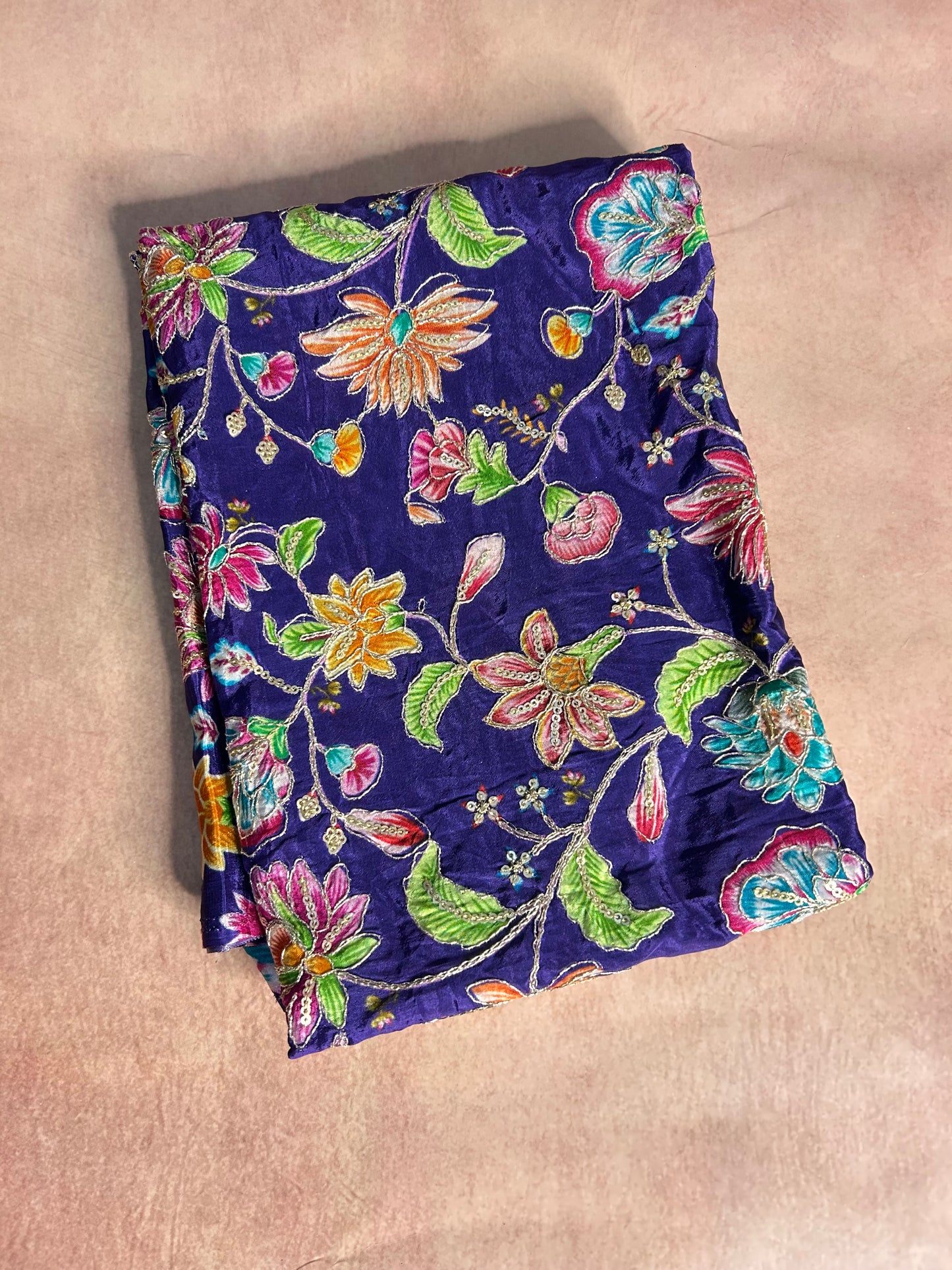 Purple floral crepe blouse