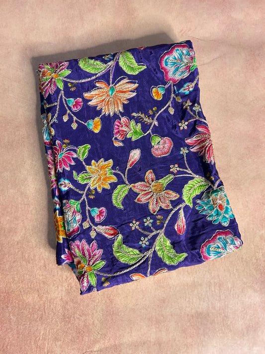 Purple floral crepe blouse