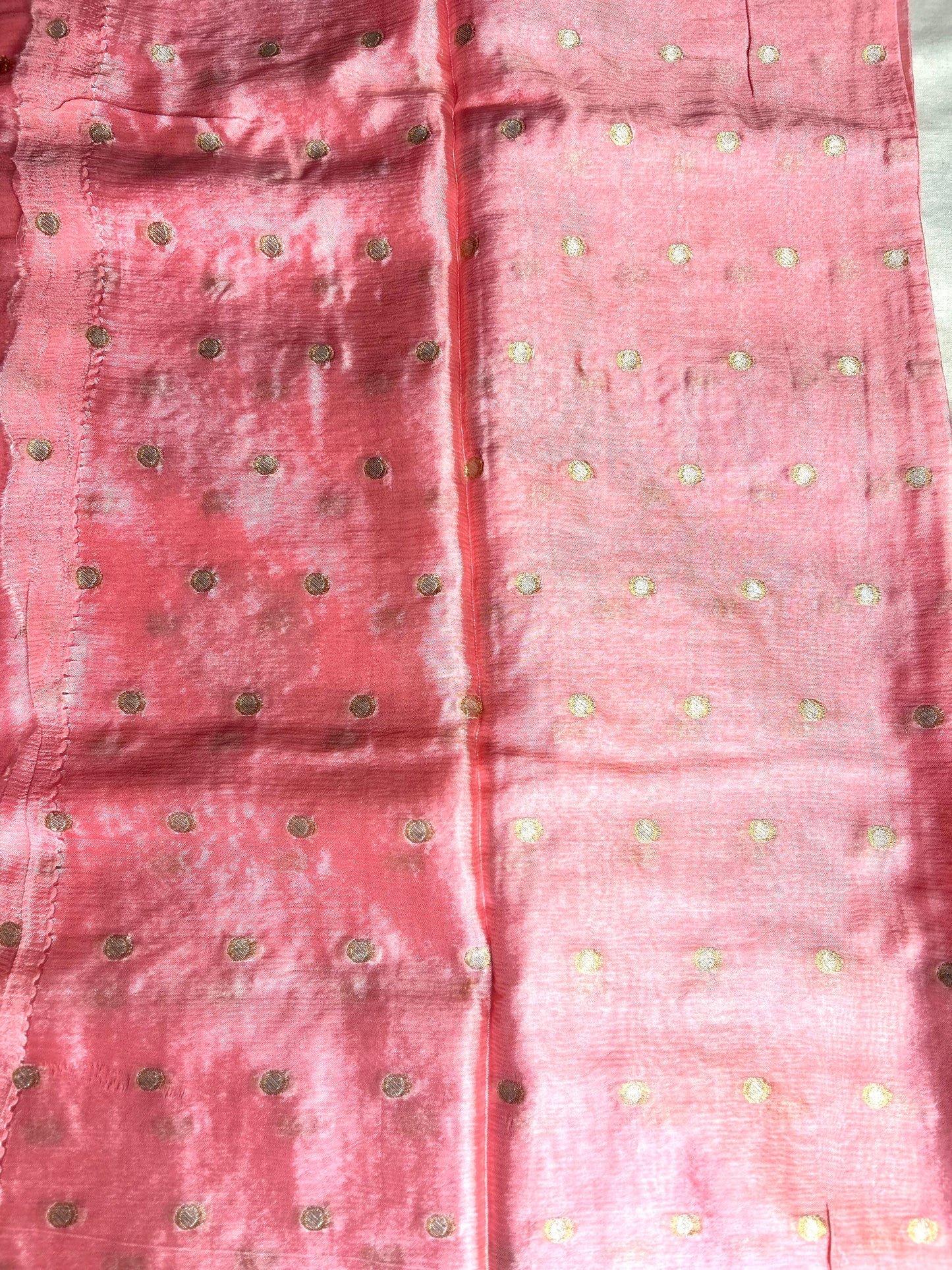 Pink chinon crepe saree