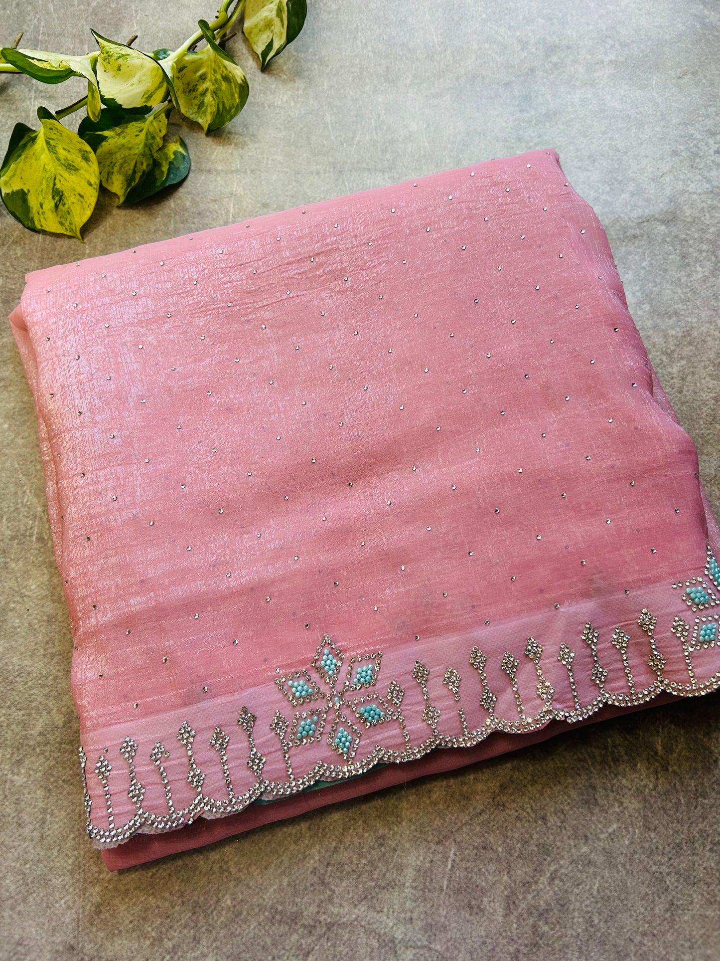 Pastel Pink crush tissue organza saree