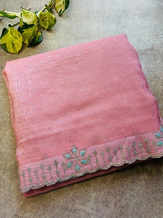 Pastel Pink crush tissue organza saree