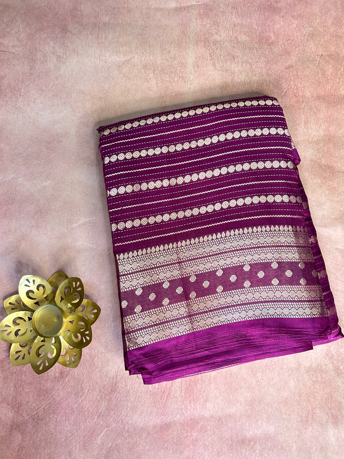 Magenta gold stripes crepe saree