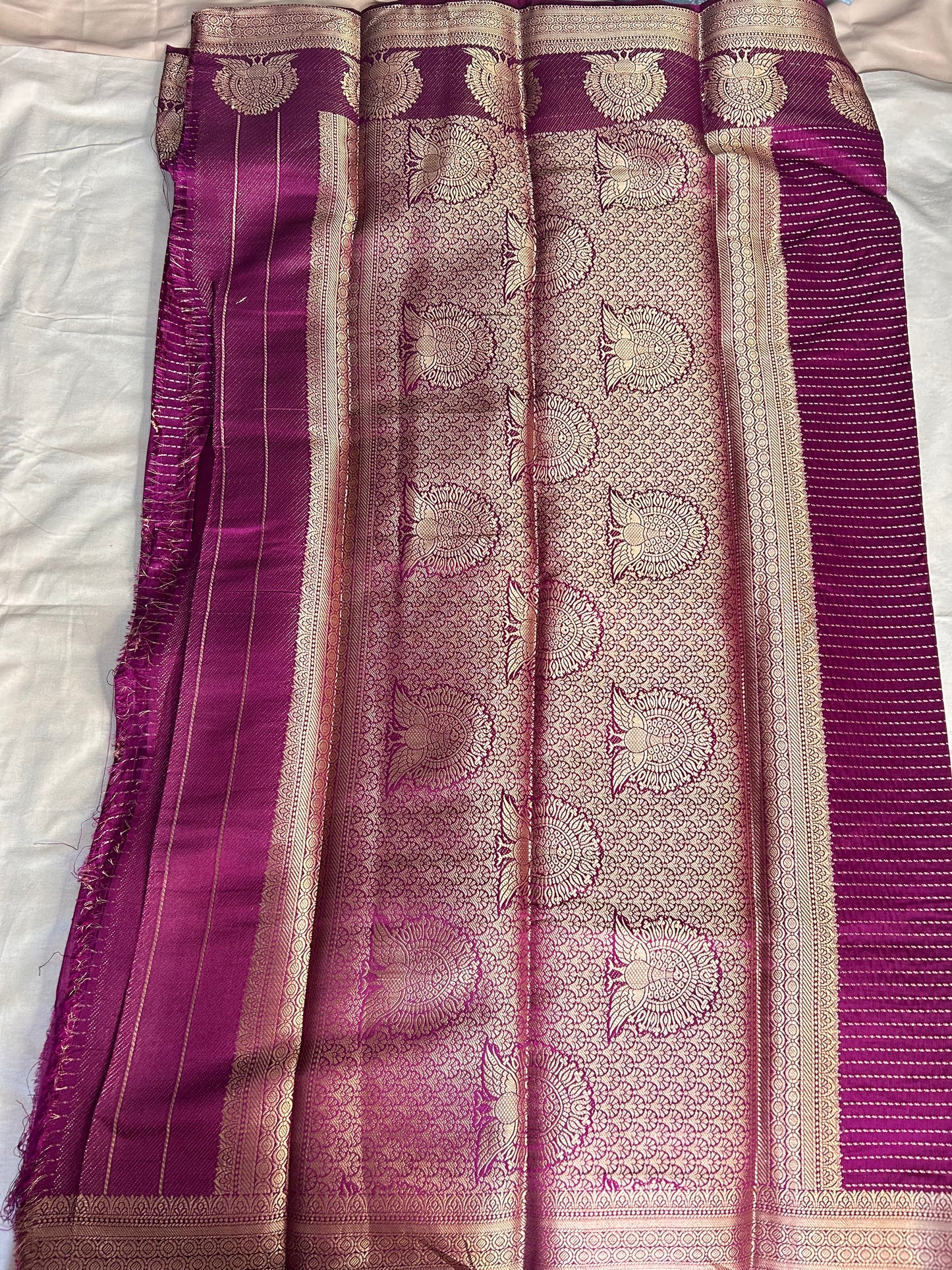 Magenta Stripes raw crepe silk saree